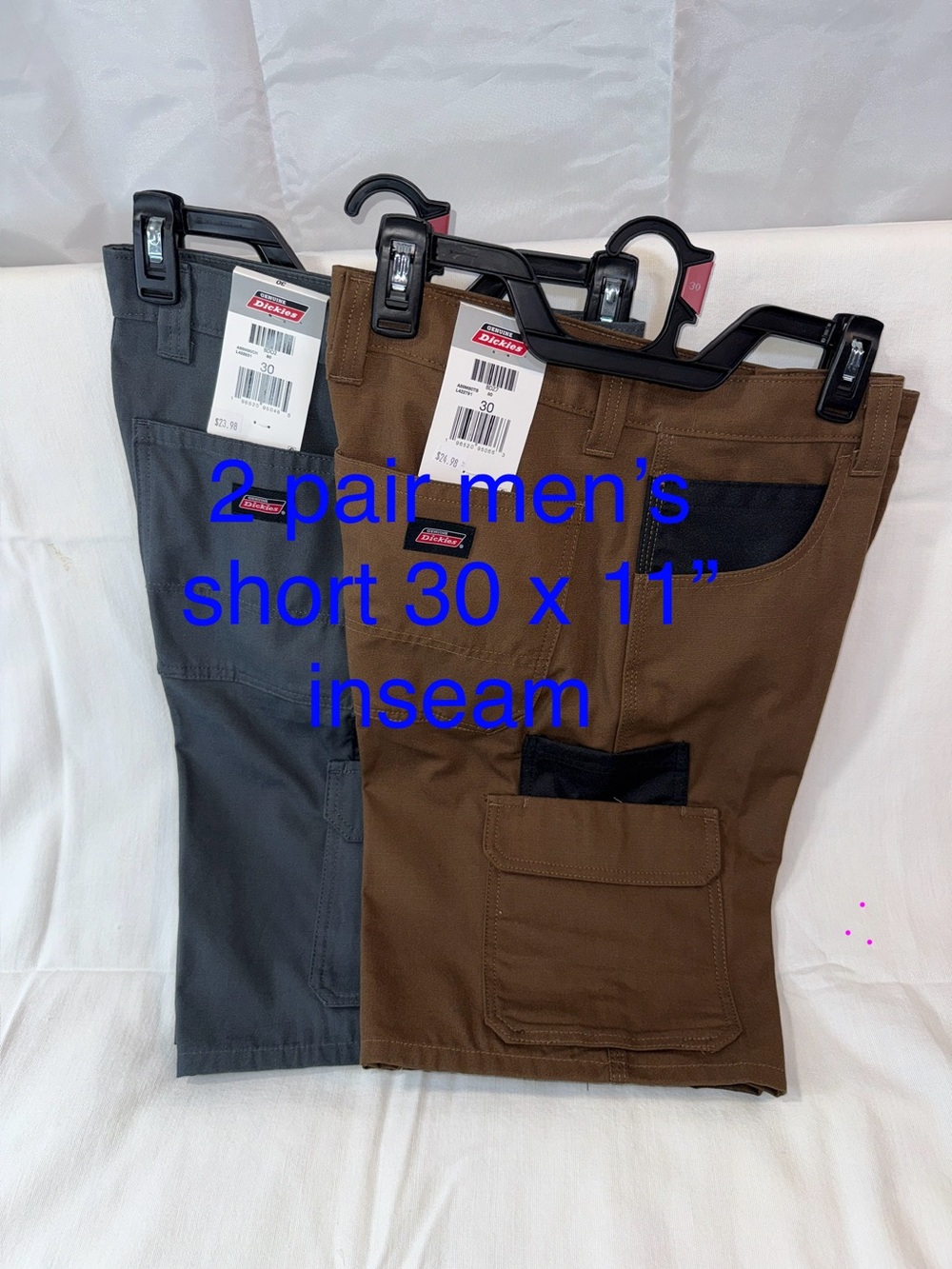 2 pair Dickies Men’s 30 x 11” inseam Cargo Short - 1 in blue/dark Gray & 1 Brown